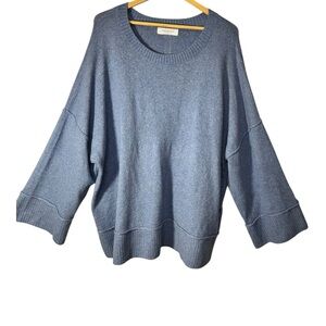 Addition Elle Blue Cropped 3/4 Sleeve Crew Neck Sweater Size 3x